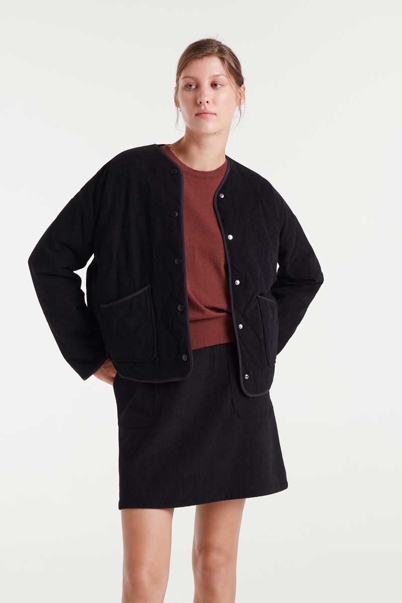 COMPANIA FANTASTICA Black corduroy jacket Μαύρο κοτλέ μπουφάν. V ντεκολτέ με μακριά μανίκια. Κλείσιμο με κουμπιά μπροστά. Πλαϊνές τσέπες. Ελαφρώς χαμηλωμένοι ώμοι. Το μοντέλο έχει ύψος 1.77 και φοράει μέγεθος S. 100% Πολυέστερ Εσωτερική φόδρα 1005 Πολυέστερ Αποστολή σε όλη την Ελλάδα σε 1-3 ημέρες. Διαθέσιμο και στο φυσικό μας κατάστημα YELLOW BUTTON Χρεμωνίδου & Δαμάρεως 61 Παγκράτι.