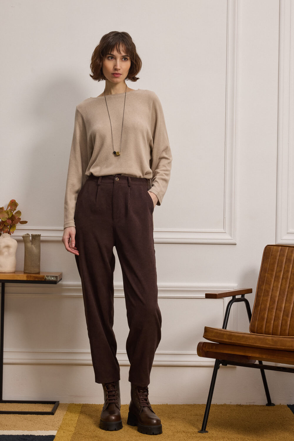 "DIONE" marron κοτλέ παντελόνι Namaste