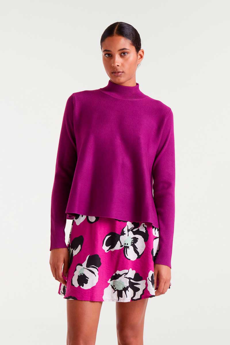 COMPANIA FANTASTICA Magenta Perkings flared neck sweater